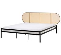 Letto matrimoniale imbottito in tessuto nero 180 x 200 cm rete a doghe Fitou