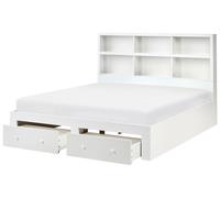 Letto matrimoniale in legno con contenitori a 2 cassetti e ripiani bianco 180 x
