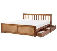 Letto matrimoniale in legno di Pino marrone con contenitore e 2 cassetti 140 x 2