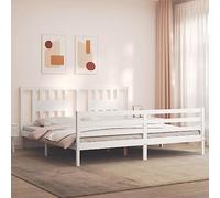 Letto Matrimoniale in Legno Massello, Testiera Alta Bianca, Struttura Robusta con Doglie in Compensato, rete letto, divano letto, per Camera da Letto Principale e Ospiti, Bianco, 200x200 cm