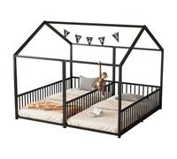 Letto matrimoniale in metallo, design con ringhiera e struttura stabile in ferro, modello creativo con protezione laterale sicura, portata fino a 120 kg, elegante arredamento da camera (90 x 200 cm