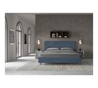 Letto matrimoniale In MIcrofibra AGUEDA giroletto imbottito Dimensioni 160x190 cm effetto trapuntato Blu blu