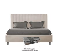 Letto matrimoniale In MIcrofibra con Doppio Contenitore AGUEDA giroletto imbottito Dimensioni 160x190 cm effetto trapuntato Sabbia sabbia