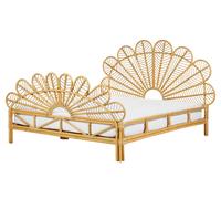 Letto matrimoniale in rattan con rete in legno chiaro e pannello intrecciato 160