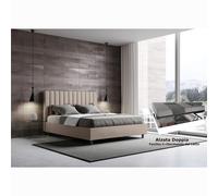 Letto matrimoniale In Similpelle AGUEDA con giroletto imbottito Dimensioni 160x190 cm con Doppia ALZATA xla comodità di rifare il letto colore Tortora tortora