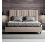 Letto matrimoniale In Similpelle con Contenitore AGUEDA giroletto imbottito Dimensioni 160x190 cm effetto trapuntato Tortora tortora