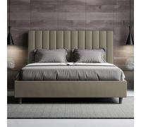 Letto matrimoniale In Similpelle con Contenitore AGUEDA giroletto imbottito Dimensioni 160x190 cm effetto trapuntato Cappuccino marrone