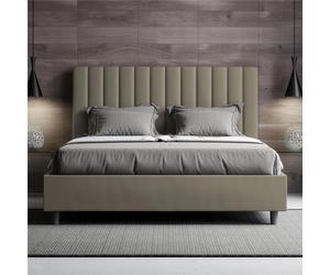 Letto matrimoniale In Similpelle con Contenitore AGUEDA giroletto imbottito Dimensioni 160x190 cm effetto trapuntato Cappuccino marrone