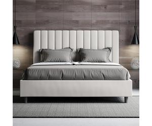 Letto matrimoniale In Similpelle con Contenitore AGUEDA giroletto imbottito Dimensioni chiuso 160x190 cm effetto trapuntato bianco bianco