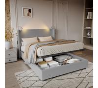 Letto matrimoniale in velluto a coste 140x200 cm con spazio di archiviazione, testata con lampada da lettura, due porte di ricarica USB, senza materasso 140*200cm
