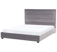 Letto matrimoniale in velluto grigio scuro 160 x 200 cm con testiera imbottita R