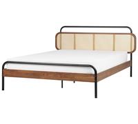 Letto matrimoniale moderno base a doghe con testata a treccia viennese in legno