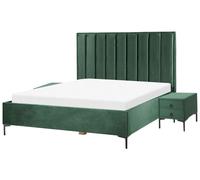 Letto Matrimoniale Moderno con Contenitore e 2 Comodini in Velluto Verde Scuro 1