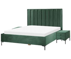 Letto Matrimoniale Moderno con Contenitore e 2 Comodini in Velluto Verde Scuro 1