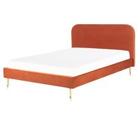 Letto matrimoniale velluto arancione e piedi oro minimalista 160 x 200 cm Flayat