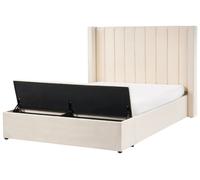Letto matrimoniale velluto bianco sporco rete a doghe e cassapanca 140 x 200 cm