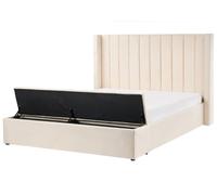 Letto matrimoniale velluto bianco sporco rete a doghe e cassapanca 160 x 200 cm