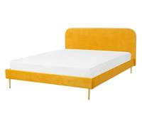 Letto matrimoniale velluto giallo piedi oro minimalista 140 x 200 cm Flayat