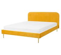 Letto matrimoniale velluto giallo piedi oro minimalista 160 x 200 cm