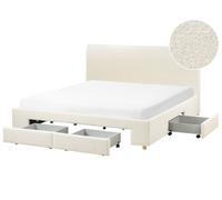 Letto moderno con cassetti imbottiti in bou on rete a doghe 180 x 200 cm bia