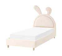 Letto moderno in velluto beige per bambini con base a doghe 90x200 cm Lallias