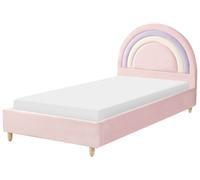Letto moderno in velluto rosa per bambini con base a doghe Landeillau