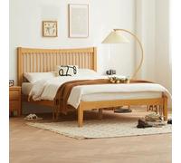 Letto Moderno Minimalista In Rovere, Letto In Legno Massello Multi-misura, Testiera Rialzata, Design Con Materasso Integrato, Riposo Silenzioso(Natural wood,Queen)