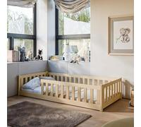 Letto Montessori per bambini Letto da terra 80 x 160 cm con protezione anticaduta e rete a doghe Letto singolo opzionale con materasso naturale Altre misure 90 x 200 cm 120 x 200 cm 140 x 200 cm