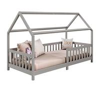 Letto NINA in pino massiccio, bellissimo letto Montessori 90x200 cm, minimalista con tetto in grigio