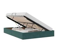 Letto Ottomano Verde Scuro 140 x 200 cm Velluto King Size Bed Frame with Hydraulic Storage Lift, Velvet Upholstered Platform Bed with Square Metal Handles, Powder Coated Steel Box Spring Needed