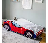 Letto per auto, 140 x 70 cm, letto da gioco per bambini con rete a doghe, 70 x 140 cm, letto per bambini, motivo pilota Spider