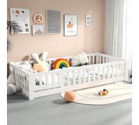 Letto per bambini 140 x 200 con scala, letto a soppalco con spazio portaoggetti e piccolo armadio, letto a castello per bambini, letto combinato per bambini multifunzione con protezione anti-caduta