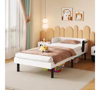 Letto per bambini 90 x 200 cm, telaio per letto per bambini a forma di cucciolo carino con rete a listelli, letti singoli con protezione contro le cadute, spazio sotto il letto, doghe in legno (bianco