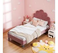 Letto per bambini 90 x 200, letto per bambine con testiera regolabile, con rete a doghe, singolo imbottito con a forma di fiore, letto principessa per ragazza adolescente, senza materasso, velluto