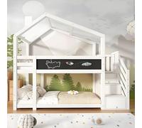 Letto per Bambini a Forma Di Casa Sull'albero 90 X 200 Con Lavagna E Scaletta, Letto a Castello per 2 Bambini Con Sponda Di Sicurezza E 2 Reti a Doghe, Letto Funzionale in Legno Massello
