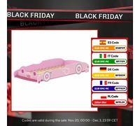 Letto per bambini Aiyaplay 70X140 cm con barriera anticaduta e base per testiera rosa a forma di auto