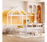 Letto per bambini con bevande solide 90x200 cm, con letto box, barriere di sicurezza e contenitori, bianco/grigio, struttura sicura