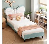 Letto per bambini imbottito 90 x 200 cm, letto singolo per ragazza con farfalla a testina, letto matrimoniale per bambini con lampada da lettura, telaio letto con rete a lettino, per bambini