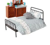 Letto per bambole in miniatura, mobile, scala 1:12, modello vintage con struttura in ferro battuto, piccolo set di biancheria da letto per bambini, ragazze, adolescenti, come se fossero all'interno o