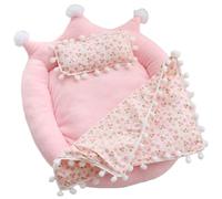 Letto per bambole, letto di giocattolo a forma di corona carina con cuscino e coperta per motivi di ciliegia per 20 cm bambola, accessori per la casa delle bambole |. mobili per la casa