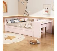 Letto piano, 90 x 200 cm, lettino con letto estraibile, con scrivania, tre ripiani sul lato del letto, materiale forte e durevole (rosa)