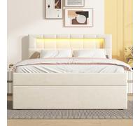 Letto piano, 90 x 200 cm, letto imbottito, luce ambientale sulla testiera del letto, apertura su un lato, design minimalista, grande spazio, testiera regolabile, velluto (beige)