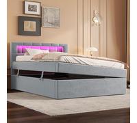 Letto piano, 90 x 200 cm, letto imbottito, luce ambientale sulla testiera del letto, apertura su un lato, design minimalista, grande spazio, testiera regolabile, velluto (grigio)