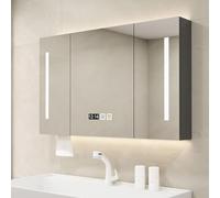 Letto Porta Mcinali Linte - Specchio da bagno a LED con interruttore touch a 3 colori, display di tempo e temperatura, elegante contenitore per bagni moderni