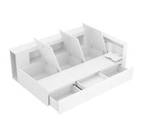 Letto portaoggetti con rete a doghe integrata, grande scaffale, ripiani apribili, componenti montabili su entrambi i lati, struttura compatta, cassetti con maniglie e guide lisce