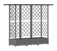 Letto rialzato da giardino con traliccio e baldacchino, grigio chiaro, 164 | Polipropilene resistente ai raggi UV, scarico con tappo, deflettore riserva d'acqua, adatto per balcone e terrazza