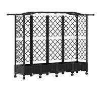 Letto rialzato da giardino con traliccio e baldacchino sospeso, nero, 203,5 | Polipropilene resistente ai raggi UV, scarico con tappo rimovibile, deflettore per riserva d'acqua, ideale per cortili