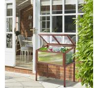 Letto rialzato Outsunny in legno con struttura fredda, letto alle erbe per balcone da giardino in legno marrone