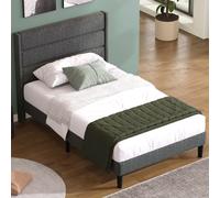 Letto singolo bambino 90x200 cm, testiera imbottita, adatta per adulti e adolescenti, copertura in grigio, senza materasso incluso