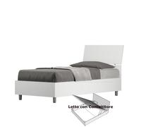 Letto Singolo con Contenitore, Design Testata Inclinata Modello DEMAS Dimensioni 80x190 cm Posizionabile in Poco Spazio Essenziale Colore Bianco Frassino bianco